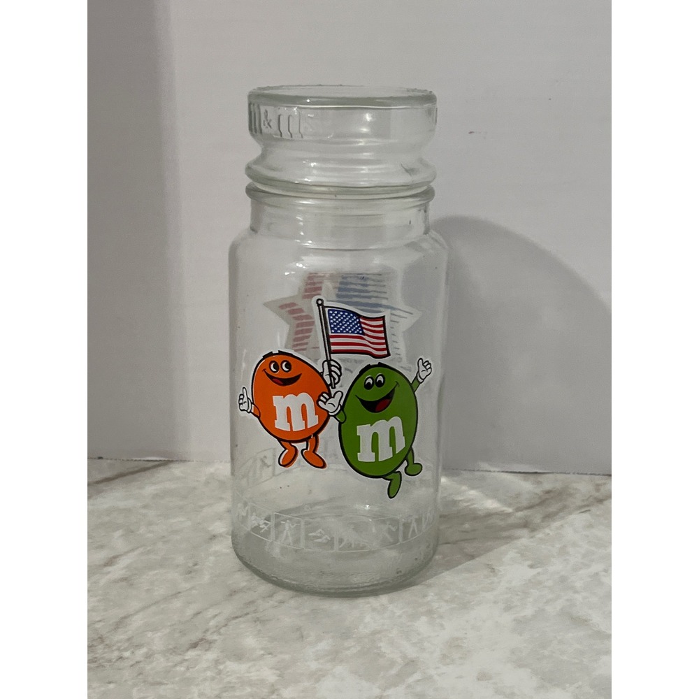Vintage 1984 Los Angeles Olympics M&Ms Glass Candy Jar With Lid Collectible